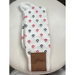 NEW J.Crew Mens Ivory Anchor Print Lightweight Crew Socks One Size Red Blue